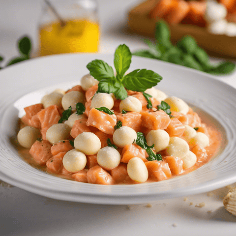 piatto di gnocchi con salmone