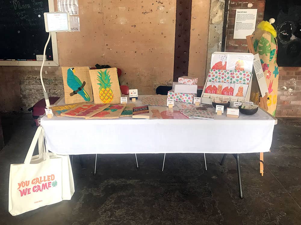 Tihara Smith table display at Coin Street's Creative Takeover at Bargehouse, OXO Tower Wharf