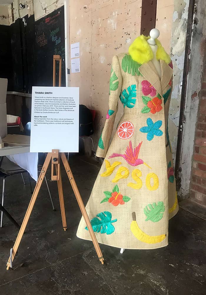 Tihara Smith raffia coat at oin Street's Creative Takeover at Bargehouse, OXO Tower Wharf