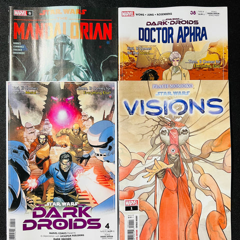 Star Wars comics Dark Droids, Doctor Aphra, Mandalorian and Visions