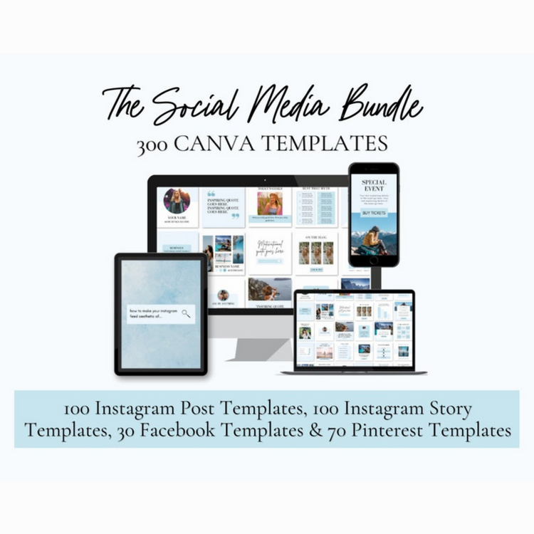 300 Blue Social Media Templates For Canva | Instagram, Facebook & Pinterest Template Bundle