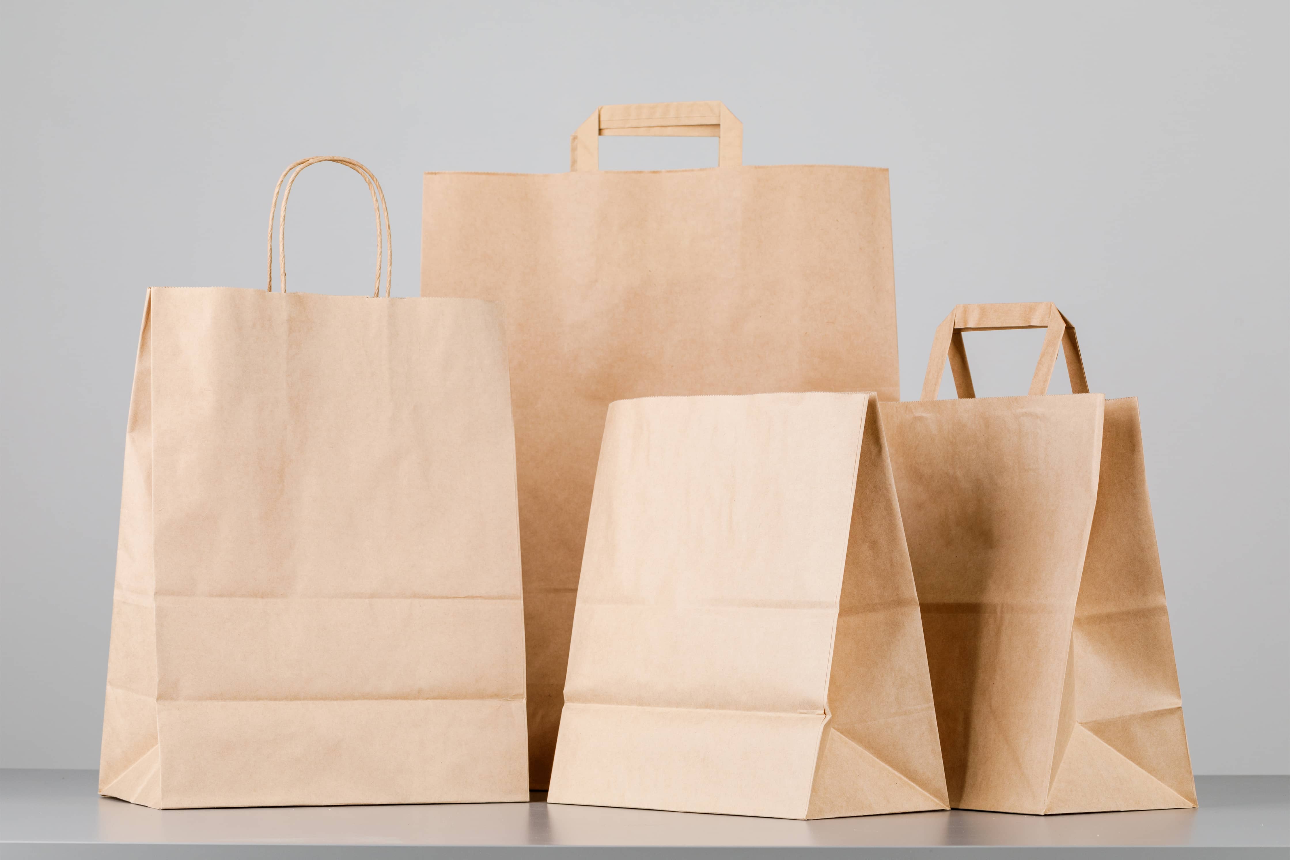 Brown paper bags with handles for the food industry