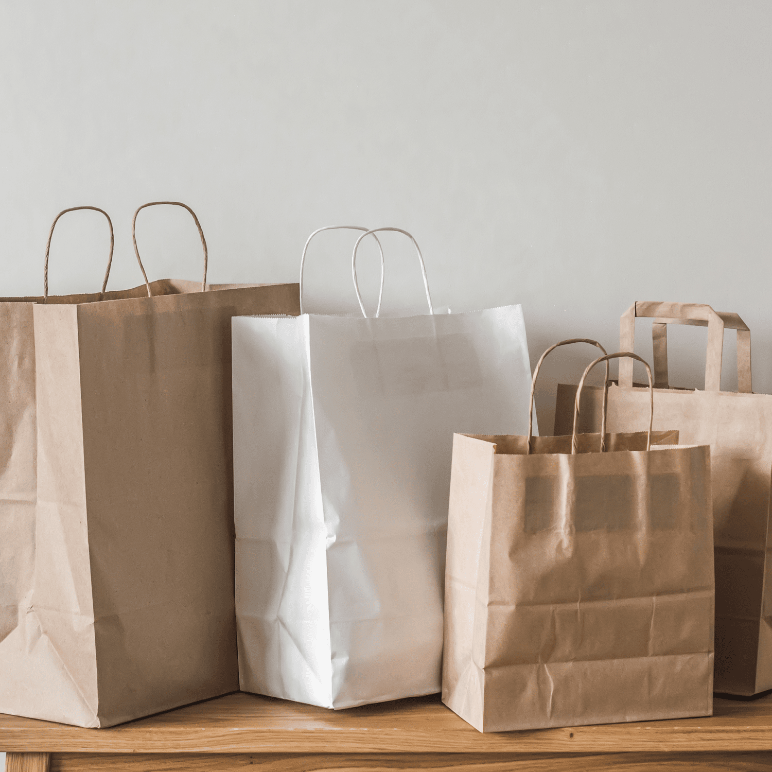 Different types of brown paper bags with and without handles