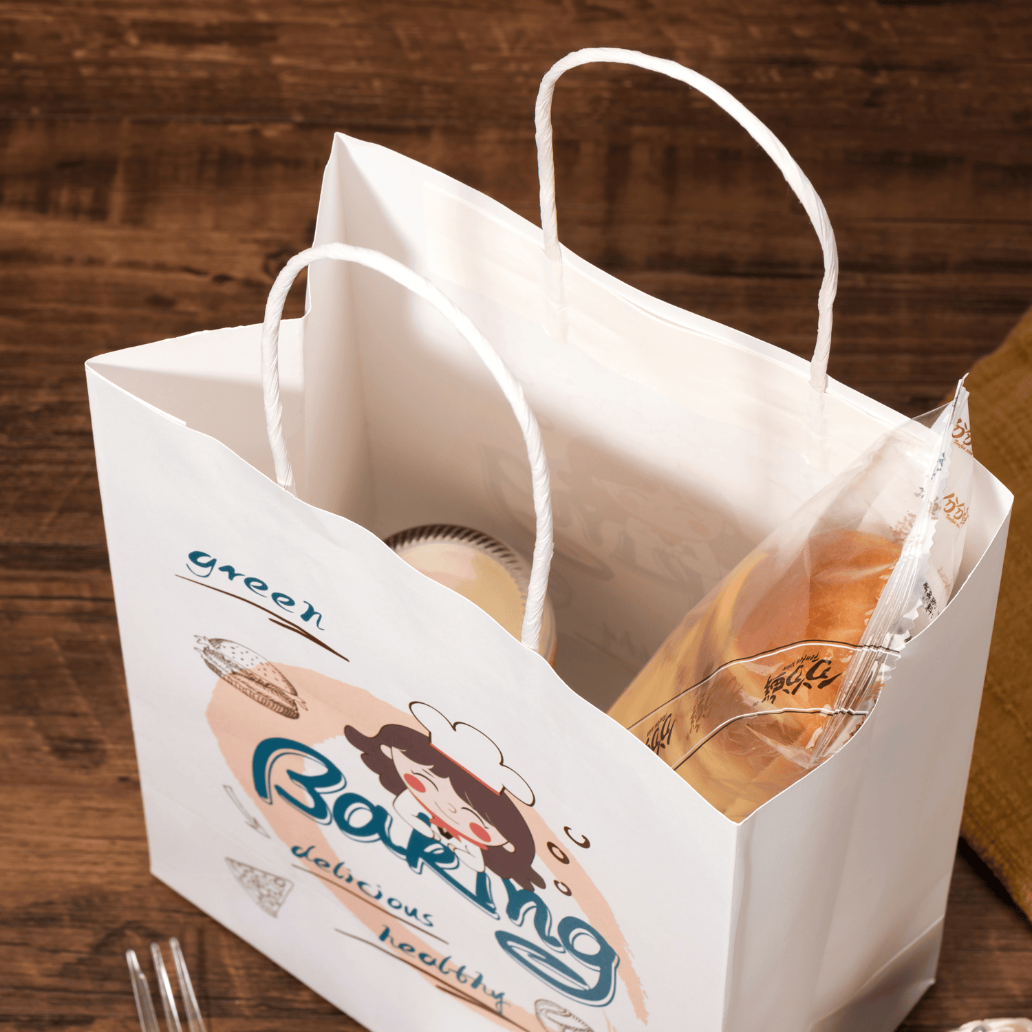 White Paper Bag With Handles Customised Branding