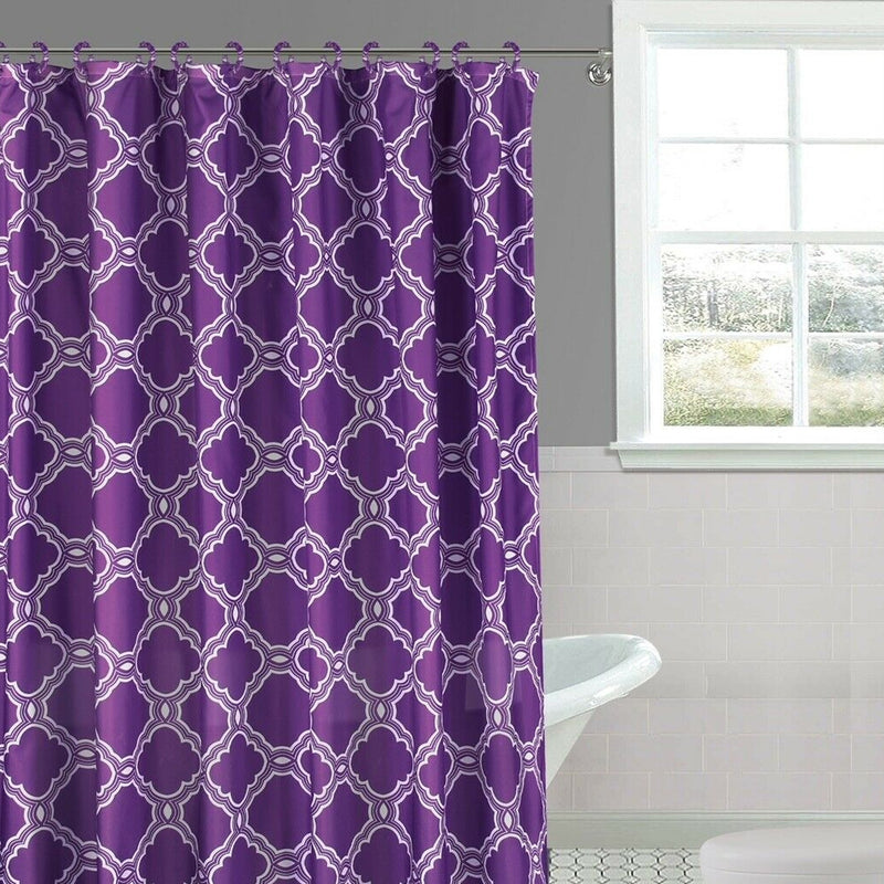 15Pcs Bathroom Set Shower Curtain Honeycomb 70" X 72" Purple