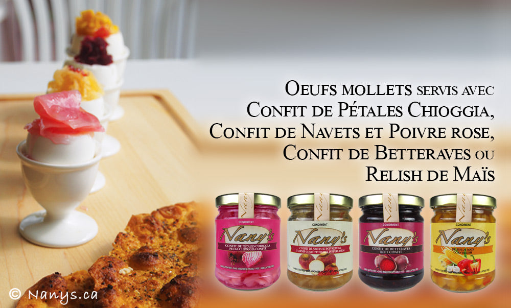 Oeufs mollets et Confit de pétales Chioggia, Confit de navets au poivre rose, Confit de betteraves et Relish de maïs