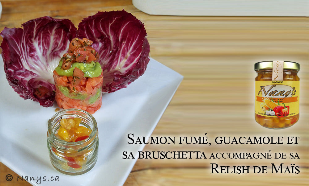 Saumon fumé, guacamole et Relish de maïs