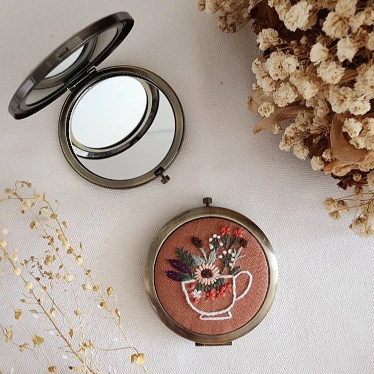 Floral Embroidered Compact Mirror
