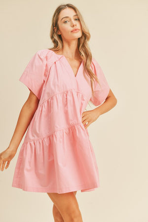 POPPY TIERED BABYDOLL DRESS IN BUBBLE GUM PINK