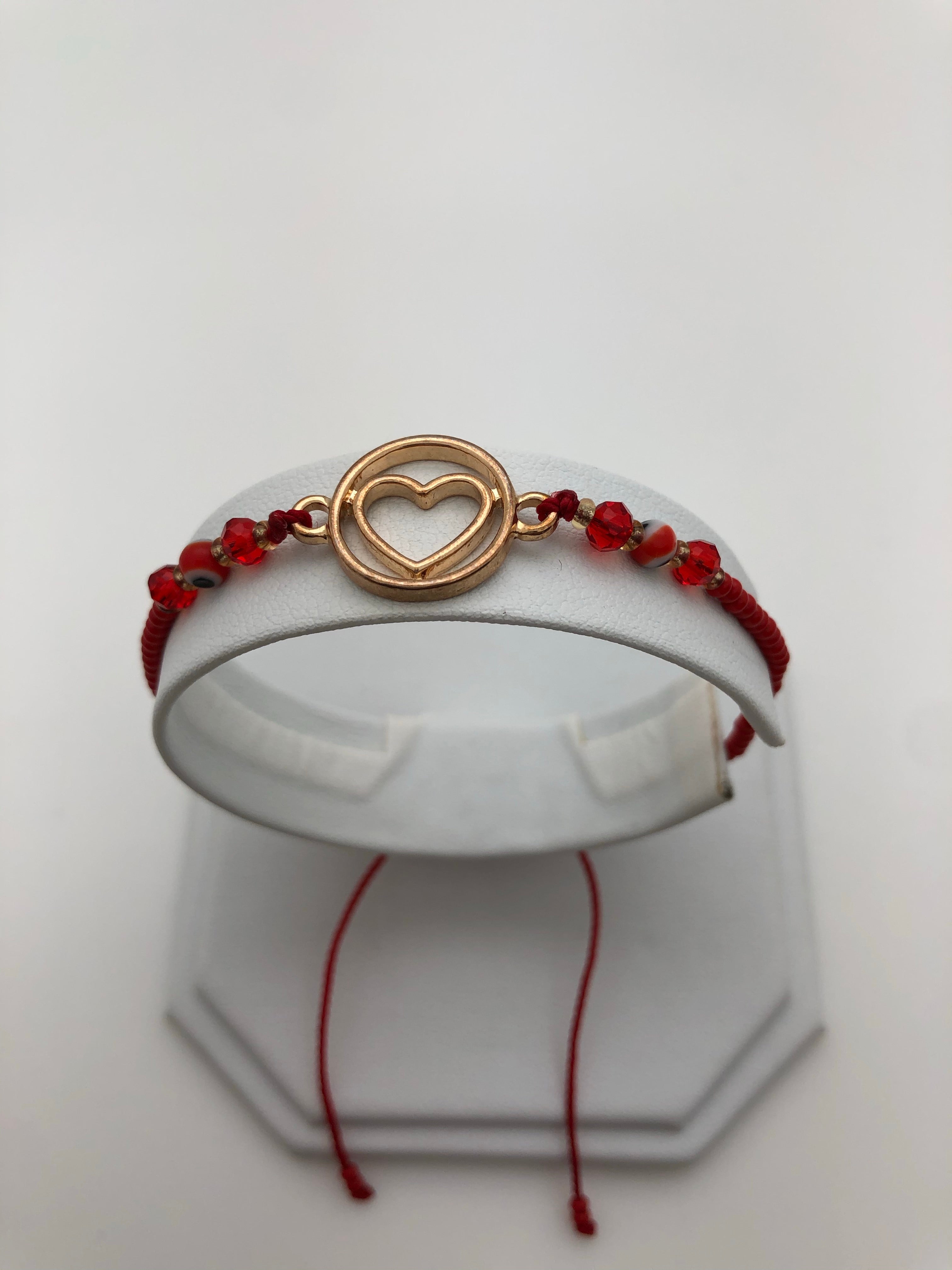 Pulsera Roja Corazón Y Ojitos