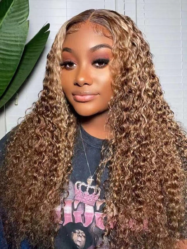 $80.00----Deep Wave Curly Human Hair Lace Front Wig 16inch http