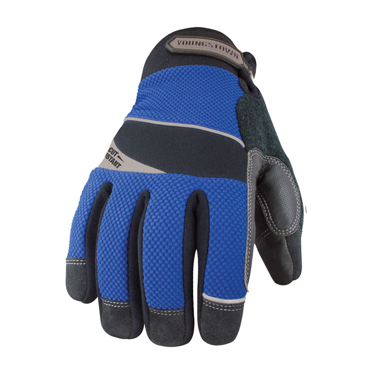 Blue Suede Cowhide Leather And Denim Large Work Gloves-Firm Grip-5023-72