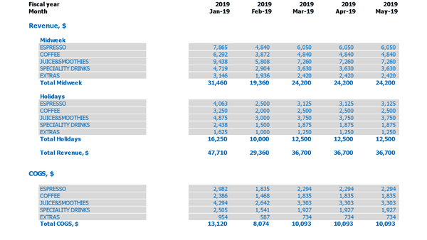 Coffee Shop Business Plan Feasibility Study Financial Plan Excel Template Outputs