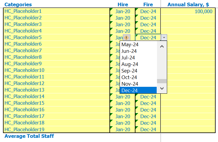 SaaS Business Model Inputs Salaries Input