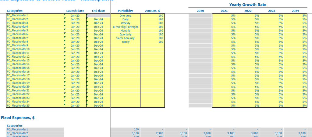 SaaS Freemium Inputs Fixed Expenses