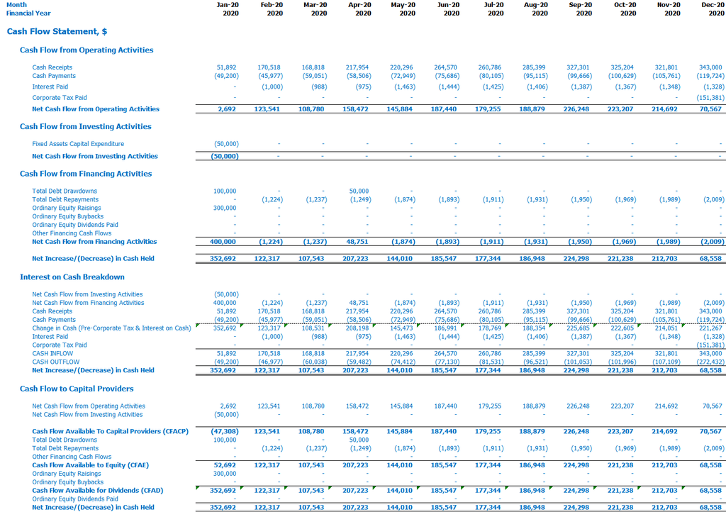 SaaS Model Cash Flow Statement