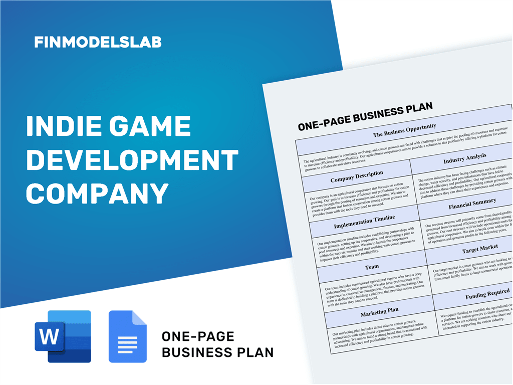 business plan for indie game developer