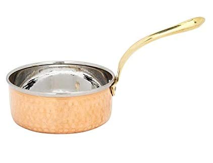 Mini Kiki - Steel Copper Sauce Pan with Brass Handle 480 ML (Brown)
