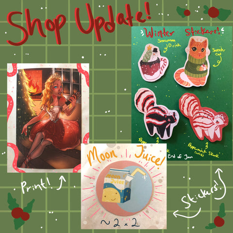 Another digital shop update mock up, with christmas stickers and prints