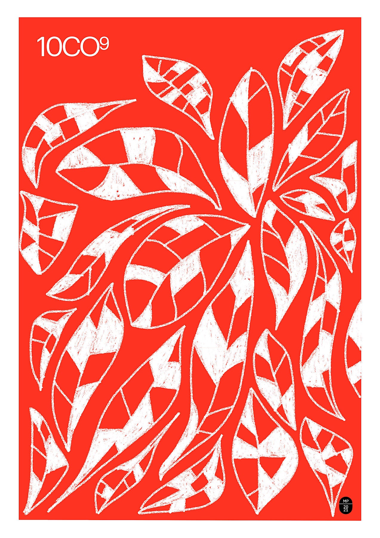 Handwritten leaves in white on a red background, available in C-Type print on Fuji Matt Crystal archive paper with a semi-matt finish. - Starting from 19 € / Shipped Worldwide
