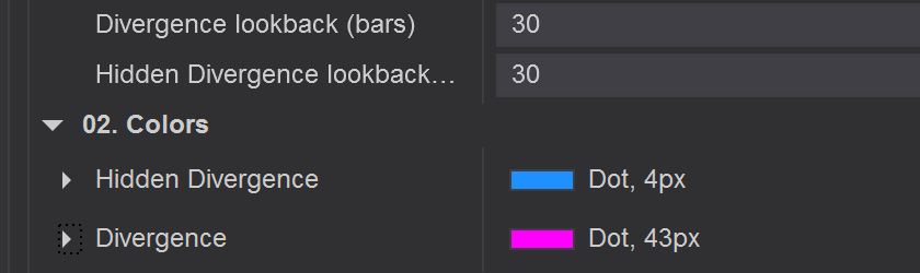 Hidden and Regular divergence indicator settings