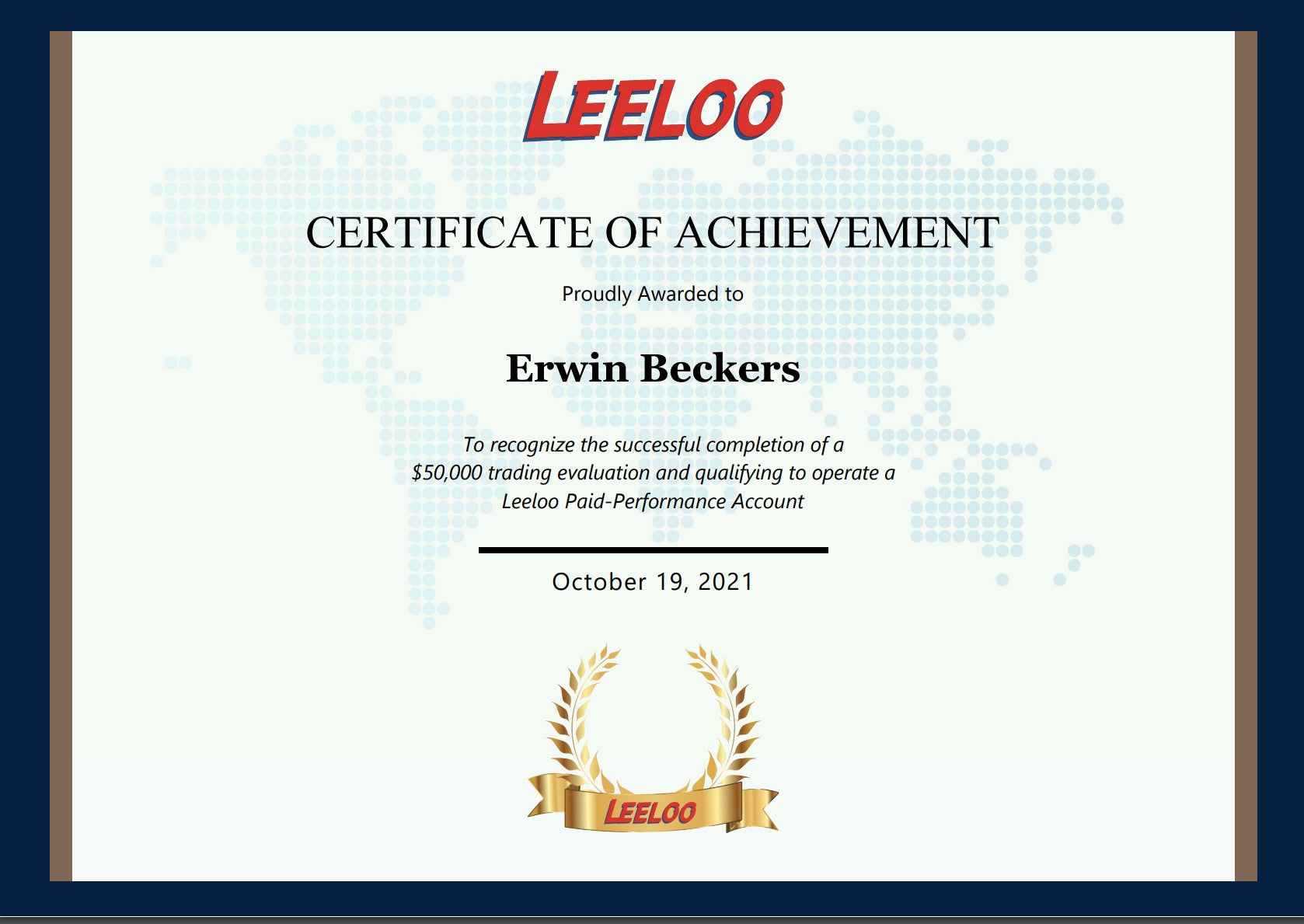 Leeloo certficate passing 50k evaluation test