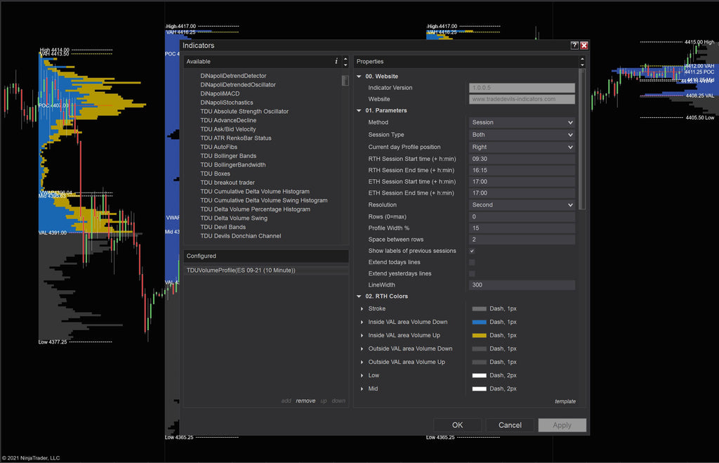 Volume Profile Indicator settings