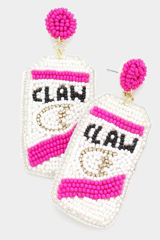 Fully embrace the White Claw way of life with these precious beaded earrings! What better way to show you're ready to party and to respect the claw, or just to add a fun pop of color to any look.  Measure 1.2" x 3" Post back Lead and nickel compliant Felt back