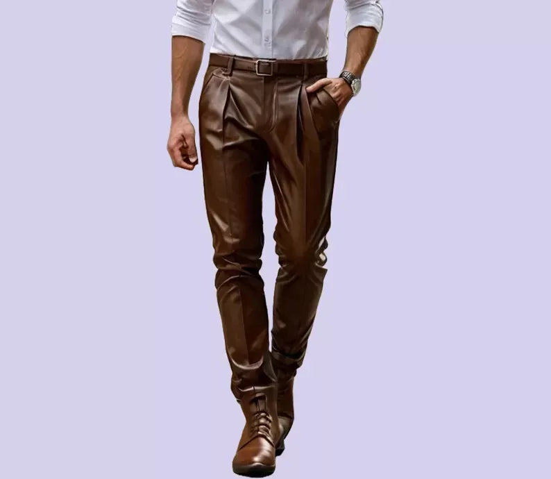 Men's New Brown Premium Leather Pant. Real Soft Lambskin Biker Leather Pant 34.