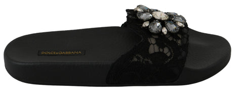 Black Lace Crystal Sandals Slides Beach Shoes