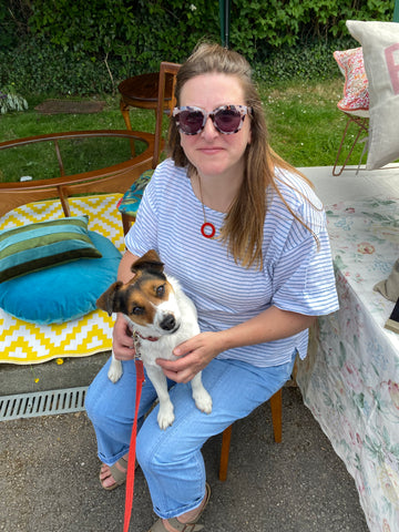 Natalie and her dog Dotty at a local market