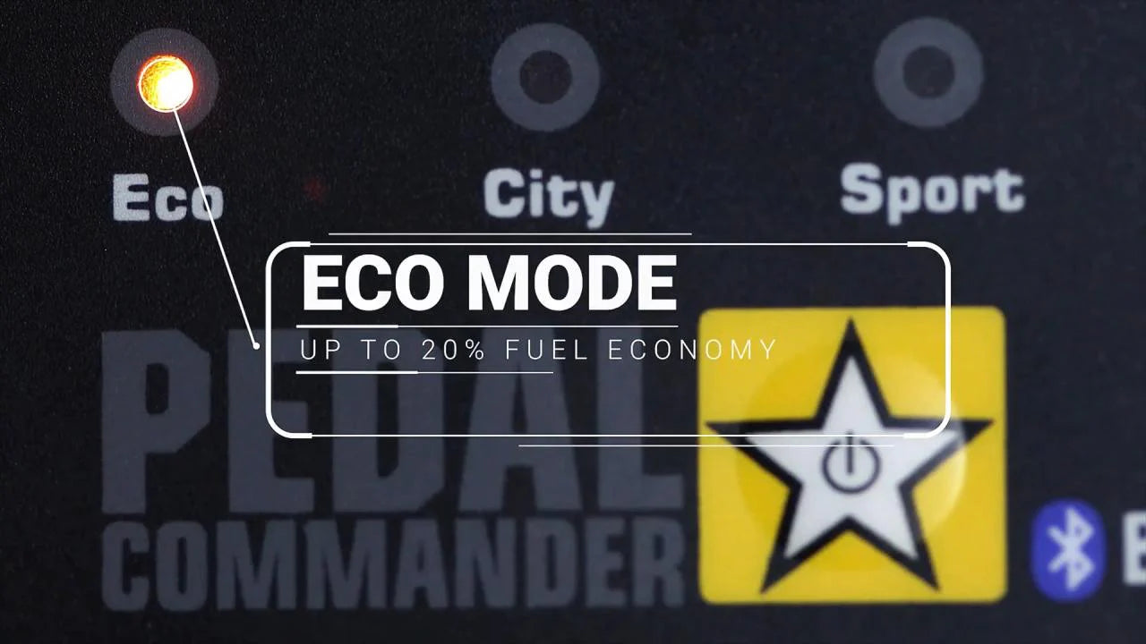 Eine Nahaufnahme des Pedal Commanders mit Schwerpunkt auf dem ECO-Modus und dem ECO-Modus-Schriftzug oben