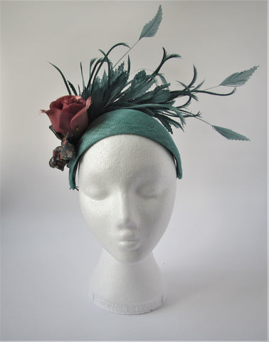 Halo with roses and feathers fascinator