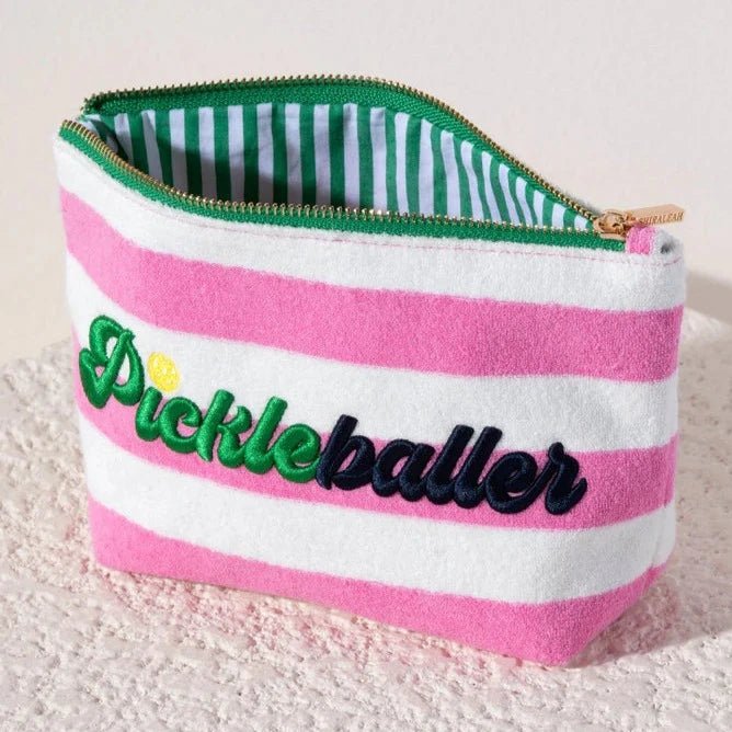 Pickleballer Zip Pouch in Pink & White