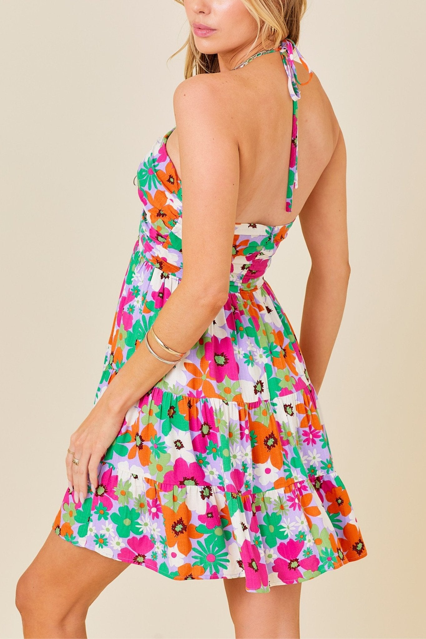 Caught Up in Spring Halter Dress