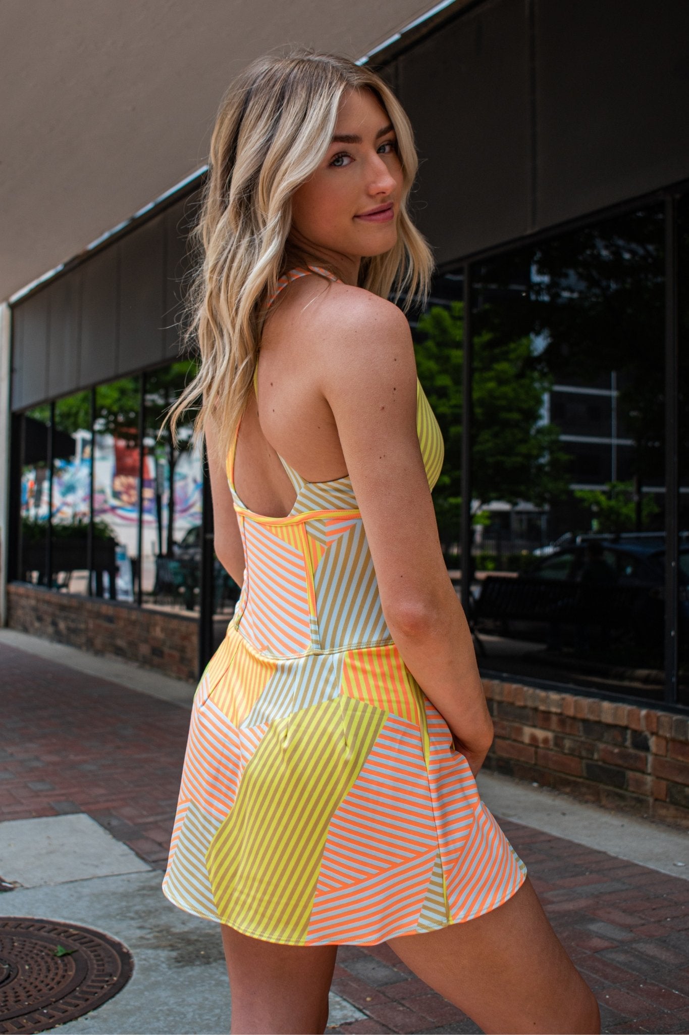 Free People: Drop Shot Skortsie in melon stripe combo