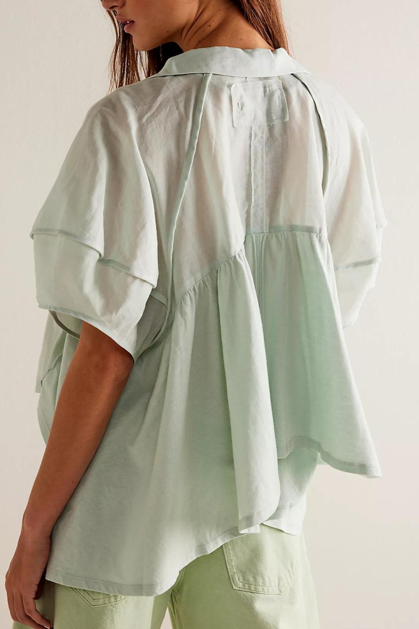 Free People: Sunray Babydoll Blouse in Mineral Sea