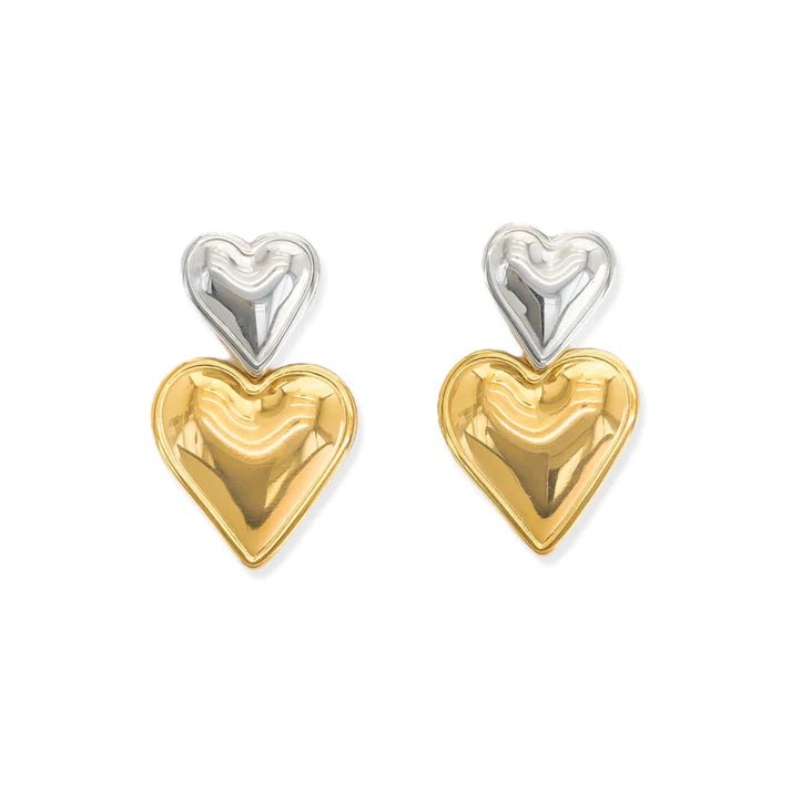 Heart Dangle Silver & Gold Earrings C3E043