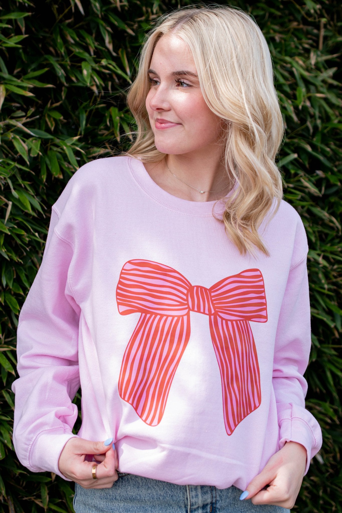 Pink & Red Bow Sweatshirt in Pink