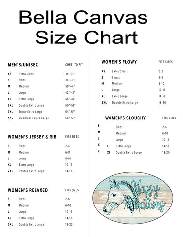 Bella Canvas size chart