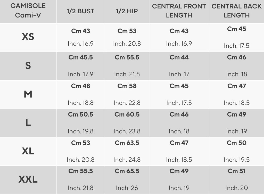 cami size chart