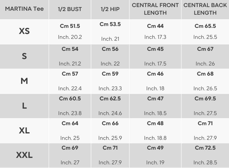 tee size chart