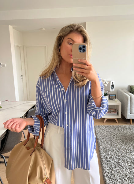 blue stripes oversized shirt styling