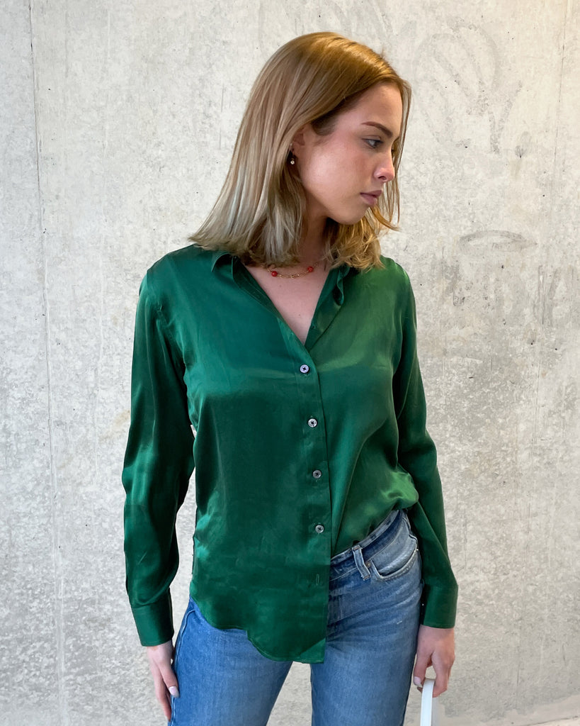 Satin silk blouse Emerald Green shirt
