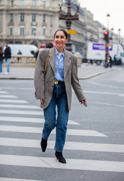 oversized blazer and striped shirt