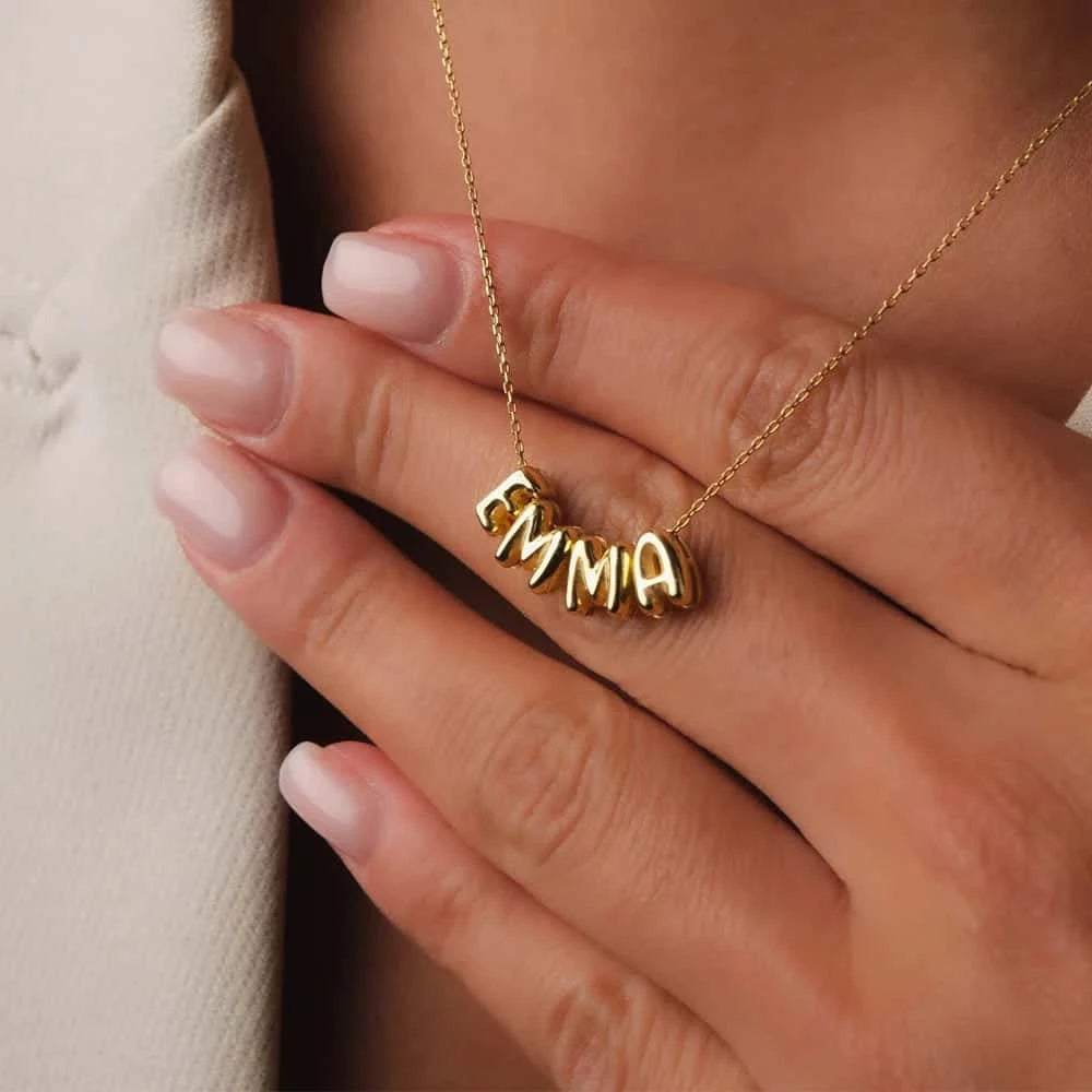 Women's Name Necklace Gold-plated 3D Bubble Letter Customized High-end Jewelry Christmas New Year Gift for Her