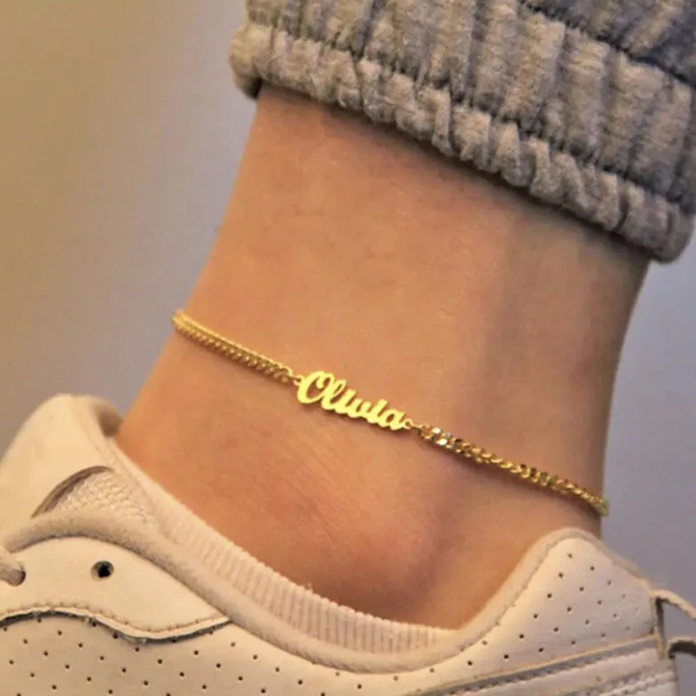 Women  Personalized Name Anklet Fashion Leg Jewelry Stainless Steel Customized  Feet Cuban Chain Daily Wearing Accessorie
