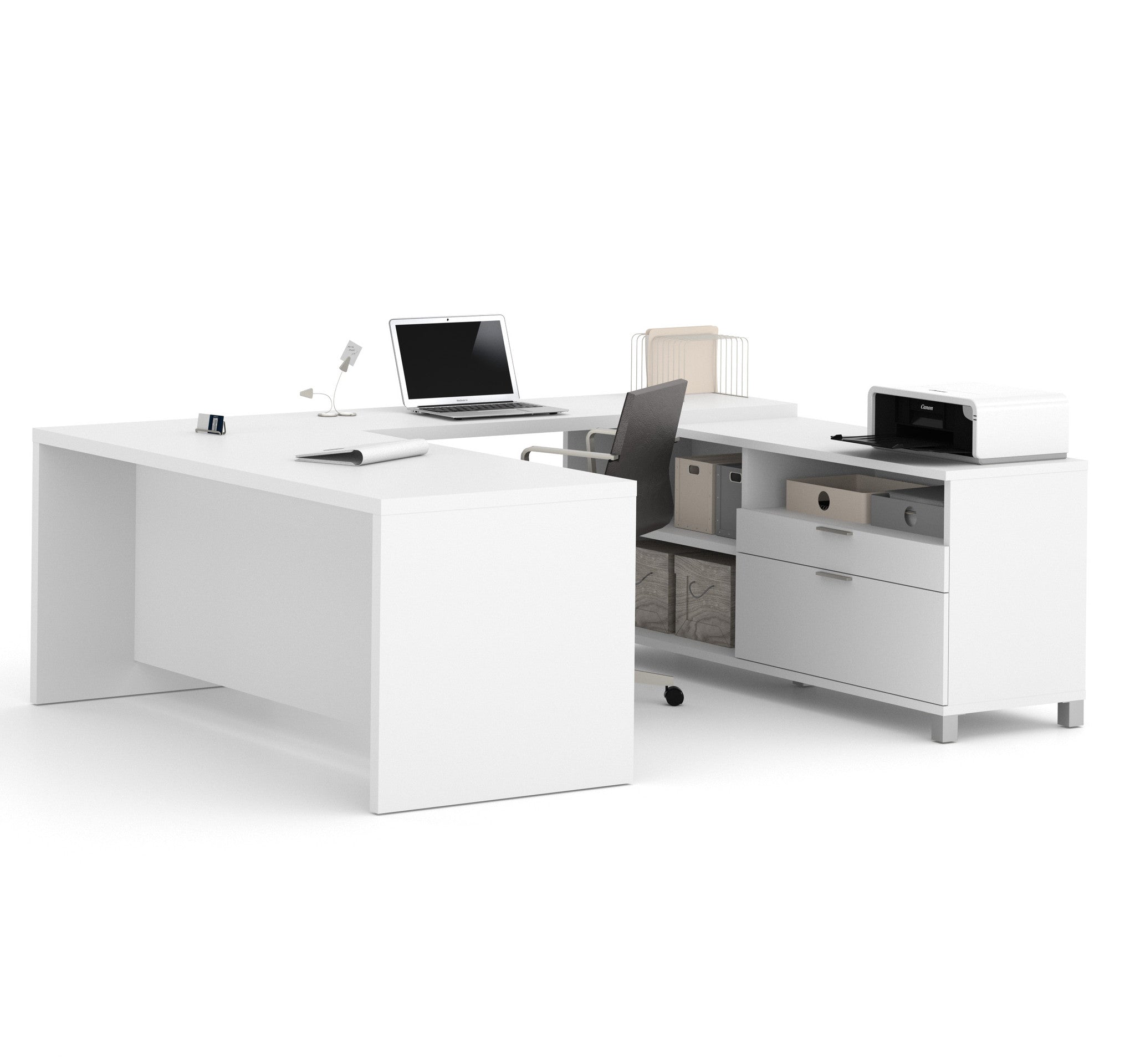 Premium Modern U-shaped Desk in White - ComputerDesk.com