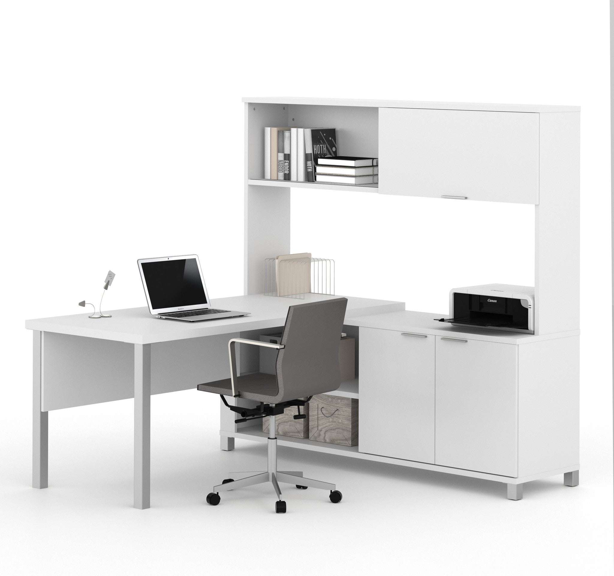 Premium Modern L Shaped Desk With Hutch In White Computerdesk Com