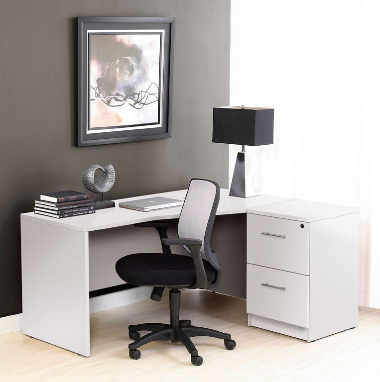 Premium Corner Desk In White With Included File Cabinet